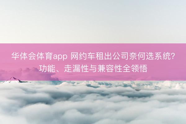 华体会体育app 网约车租出公司奈何选系统？功能、走漏性与兼容性全领悟