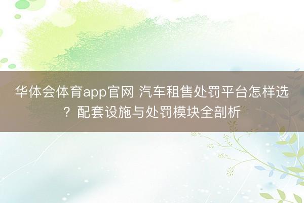 华体会体育app官网 汽车租售处罚平台怎样选？配套设施与处罚模块全剖析